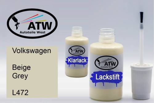 Volkswagen, Beige Grey, L472: 20ml Lackstift + 20ml Klarlack - Set, von ATW Autoteile West.